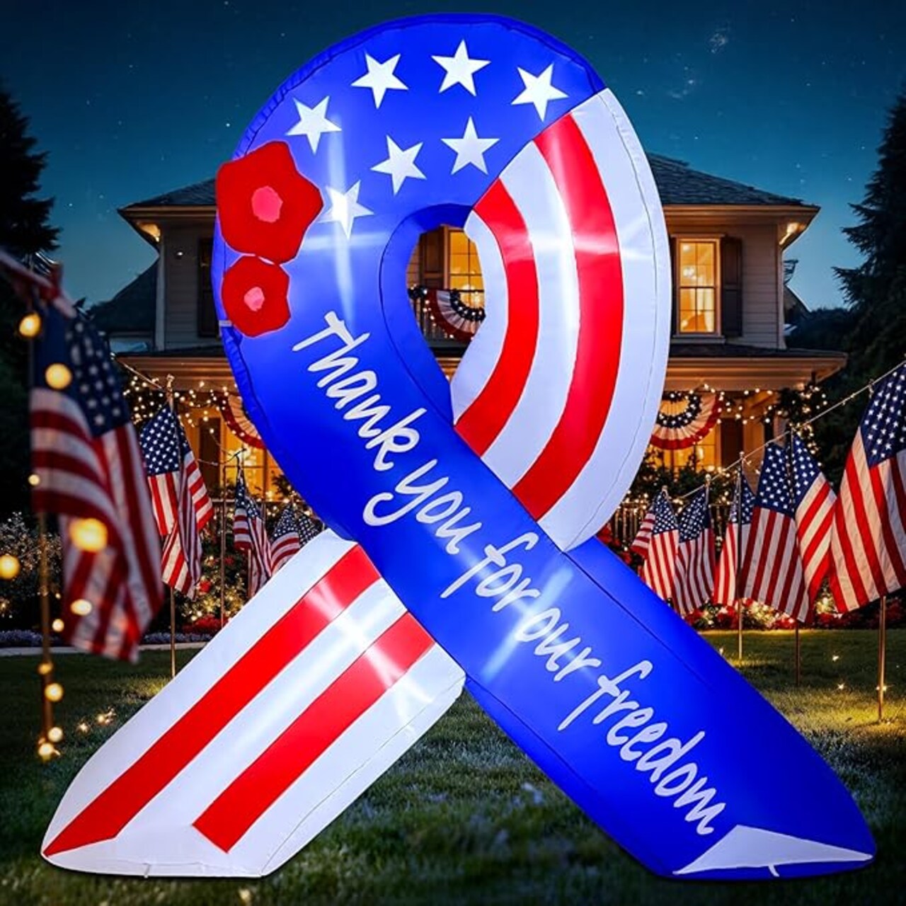 7FT Patriotic American Flag Inflatable – Giant 4th of July Blow Up Yard Ribbon with LED Lights – Outdoor Independence Day & USA 250th Anniversary Decoration